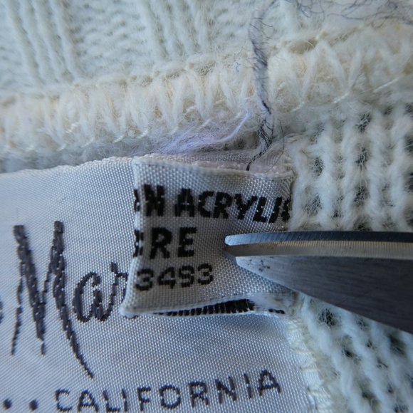 Vintage 50s Sweater Cardigan Navy White Fair Isle Antique Silver Floral Buttons - Picture 9 of 9